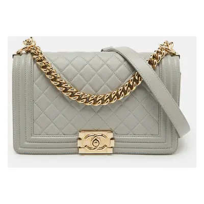 Chanel Grey Quilted Leather Medium Boy Flap Bag