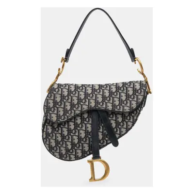 Dior Navy Blue Oblique Canvas Saddle Bag