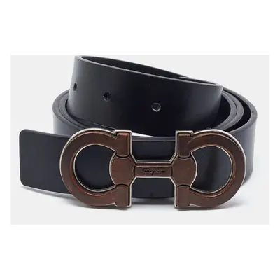 Salvatore Ferragamo Black Leather Gancini Buckle Belt