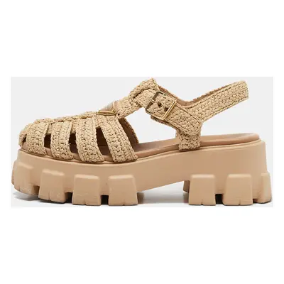 Prada Beige Raffia Monolith Sandals Size