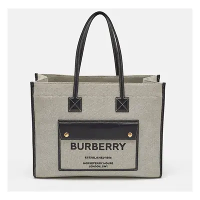 Burberry Black/Grey Canvas and Leather Freya Tote