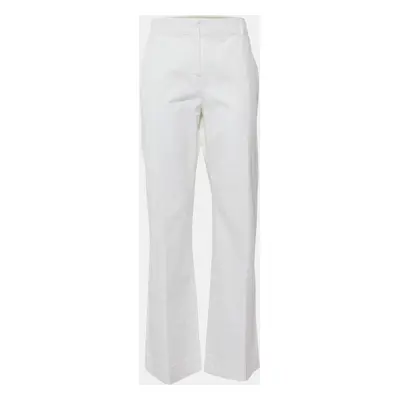 Max Mara Studio White Stretch Cotton Straight Fit Pants L/Waist 35.5"