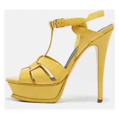 Saint Laurent Yellow Patent Leather Tribute Platform Sandals Size