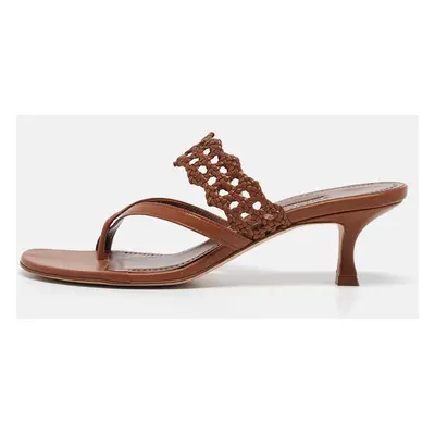 Manolo Blahnik Brown Leather Susa Sandals Size 39.5