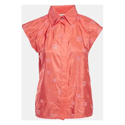 Chanel Pink Embroidered Silk Button Front Blouse