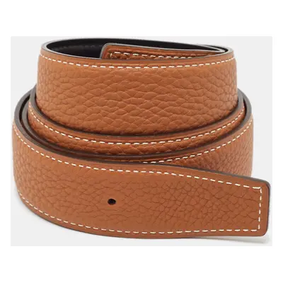 Hermes Gold/Noir Togo and Box Leather Reversible Belt Strap