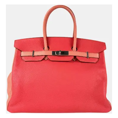 Hermes Rose Jaipur Clemence Leather Birkin Shoulder Bag