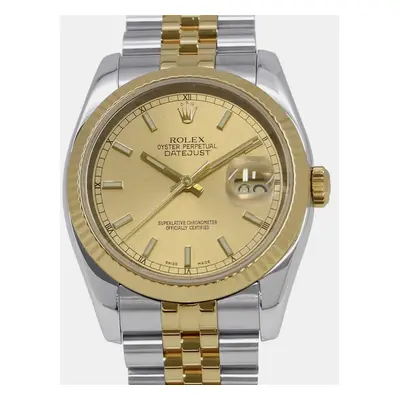 Rolex Champagne 18k Yellow Gold Stainless Steel Datejust Automatic Men's Wristwatch mm