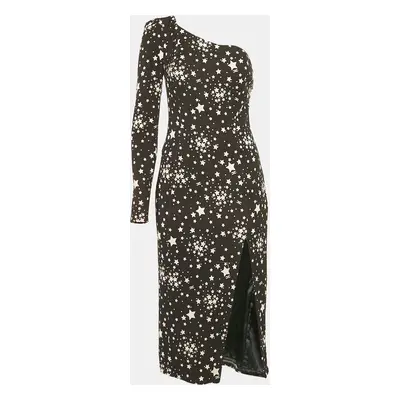 Elisabetta Franchi Black Starts Print Jersey One Shoulder Midi Dress