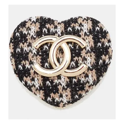 Chanel CC Coco Heart Fabric Gold Tone Brooch