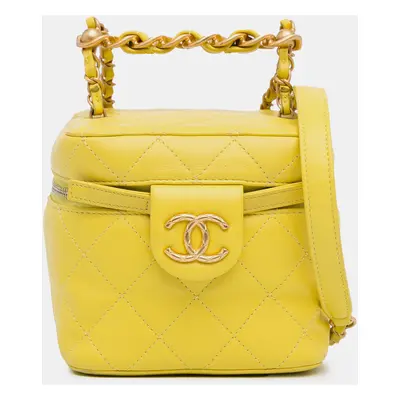 Chanel Yellow CC Quilted Lambskin Vanity Case