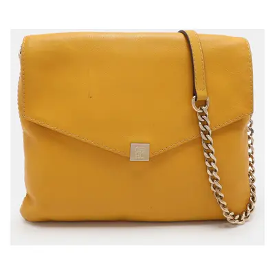 CH Carolina Herrera Yellow Leather Flap Shoulder Bag