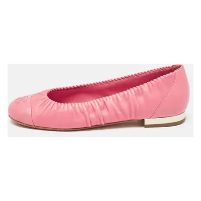 Chanel Pink Leather CC Cap Toe Ballet Flats Size 37.5