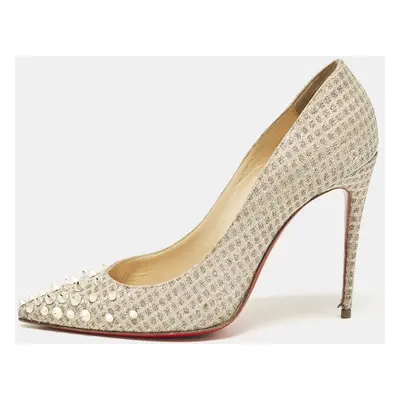 Christian Louboutin Gold Lurex Fabric Spikeyshell Pumps Size