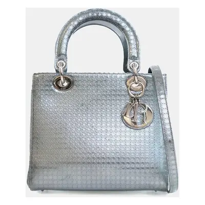 Dior Silver Medium Patent Microcannage Lady Dior