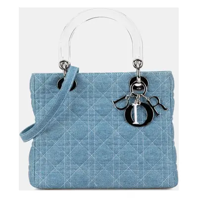 Dior Blue Medium Denim Cannage Lady Dior Tote Bag