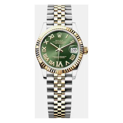 Rolex Green 18K Yellow Gold Stainless Steel Datejust Automatic Women's Wristwatch mm