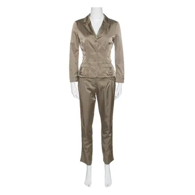 Philosophy di Alberta Ferretti Olive Green Satin Blazer and Trouser Set