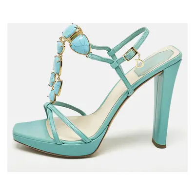 Dior Aqua Blue Piedra Jeweled Leather T-Strap Sandals Size