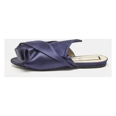 N21 Navy Blue Satin Knot Flat Slides Size