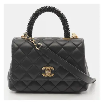 Chanel Black Lambskin Leather Coco Handle Handbag