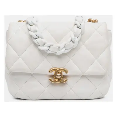 Chanel White Mini Quilted Lambskin Lacquered Chain Flap Bag