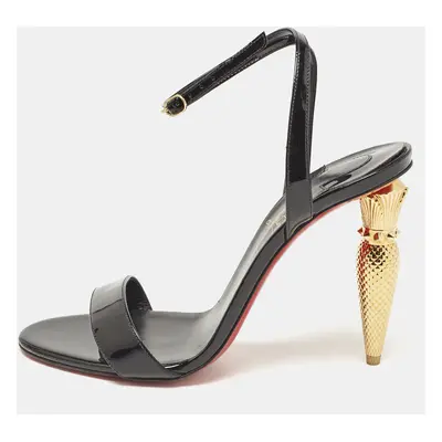 Christian Louboutin Black Patent Leather Lip Queen Sandals Size 38.5