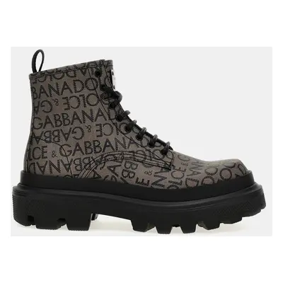 Dolce & Gabbana Brown Black Jacquard Logo Combat Boots Men’s IT