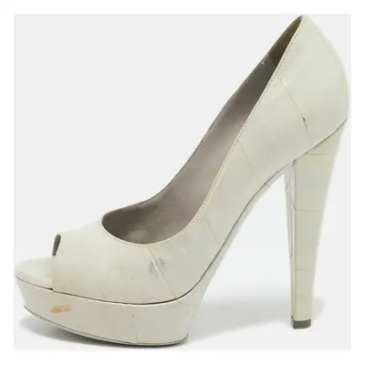 Yves Saint Laurent Grey Eel Leather Peep Toe Pumps Size