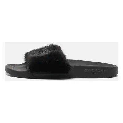 Givenchy Black Mink Fur Flat Slides Size