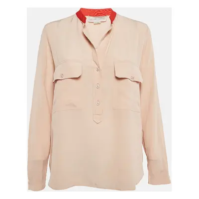 Stella McCartney Pale Pink Silk Crepe Contrast Collar Detail Blouse