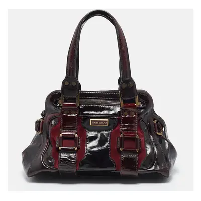 Jimmy Choo Burgundy Patent Leather and Suede Malena Satchel