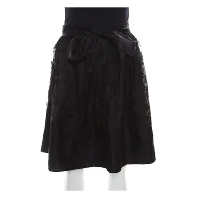 Ermanno Scervino Black Cashmere and Silk Bend Floral Lace A Line Skirt