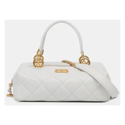 Chanel White CC Quilted Lambskin Box with Top Handle Bag