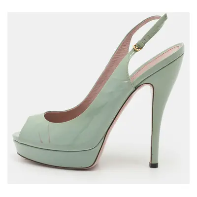 Gucci Green Patent Leather Peep-Toe Platform Slingback Pumps Size