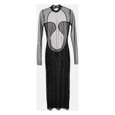 God Save Queens Black Flocked Stretch Tulle Sheer Midi Dress