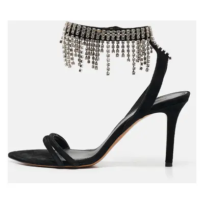 Isabel Marant Black Suede Crystal Embellished Ankle Strap Sandals Size