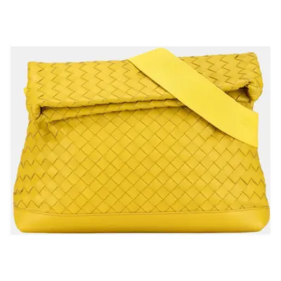 Bottega Veneta Yellow Nappa Intrecciato Fold Over Crossbody