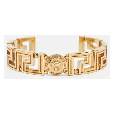 Versace Greca Gold Tone Open Cuff Bracelet