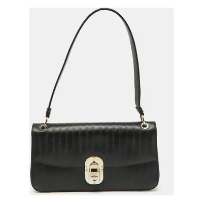 Salvatore Ferragamo Black Leather Gancini Lock Flap Shoulder Bag