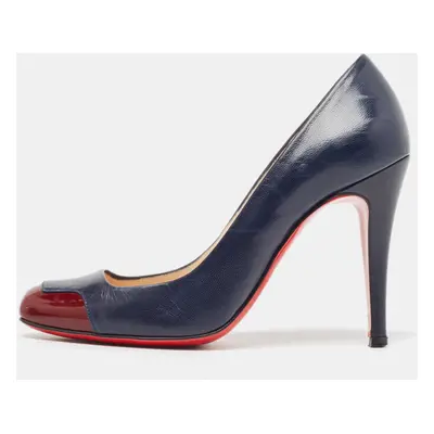 Christian Louboutin Navy Blue/Burgundy Leather and Patent Lady Grant Pumps Size