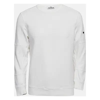 Stone Island White Logo Embroidered Cotton Sweatshirt