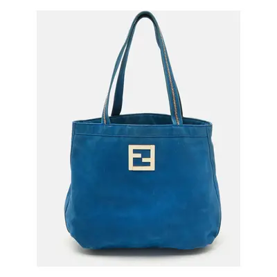 Fendi Metallic Blue Nubuck Leather FF Tote