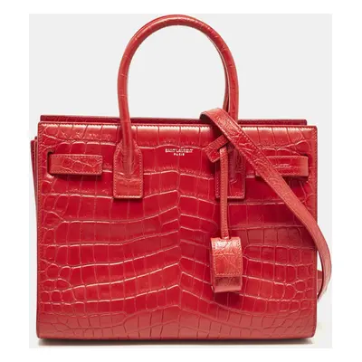 Saint Laurent Red Croc Embossed Leather Baby Classic Sac De Jour Tote