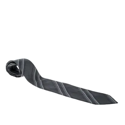 Giorgio Armani Grey Horizontal Striped Silk Jacquard Tie