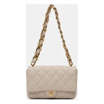 Chanel Beige Lambskin Large Quilted Funky Town Flap Bag