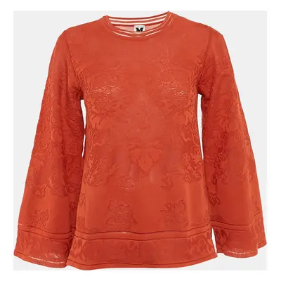 M Missoni Orange Patterned Cotton Blend Knit Full Sleeve Top