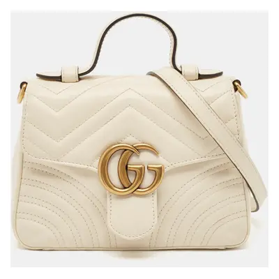 Gucci Off-White Matelassé Leather Mini GG Marmont Top Handle Bag