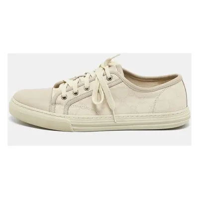 Gucci Off-White Leather And GG Canvas Low Top Sneakers Size