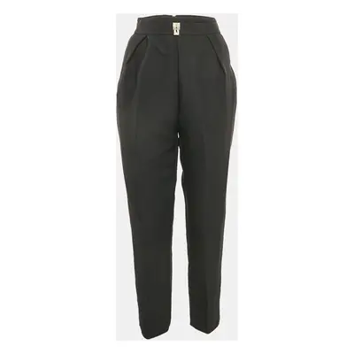 Elisabetta Franchi Black Gabardine Lock Detail Trousers